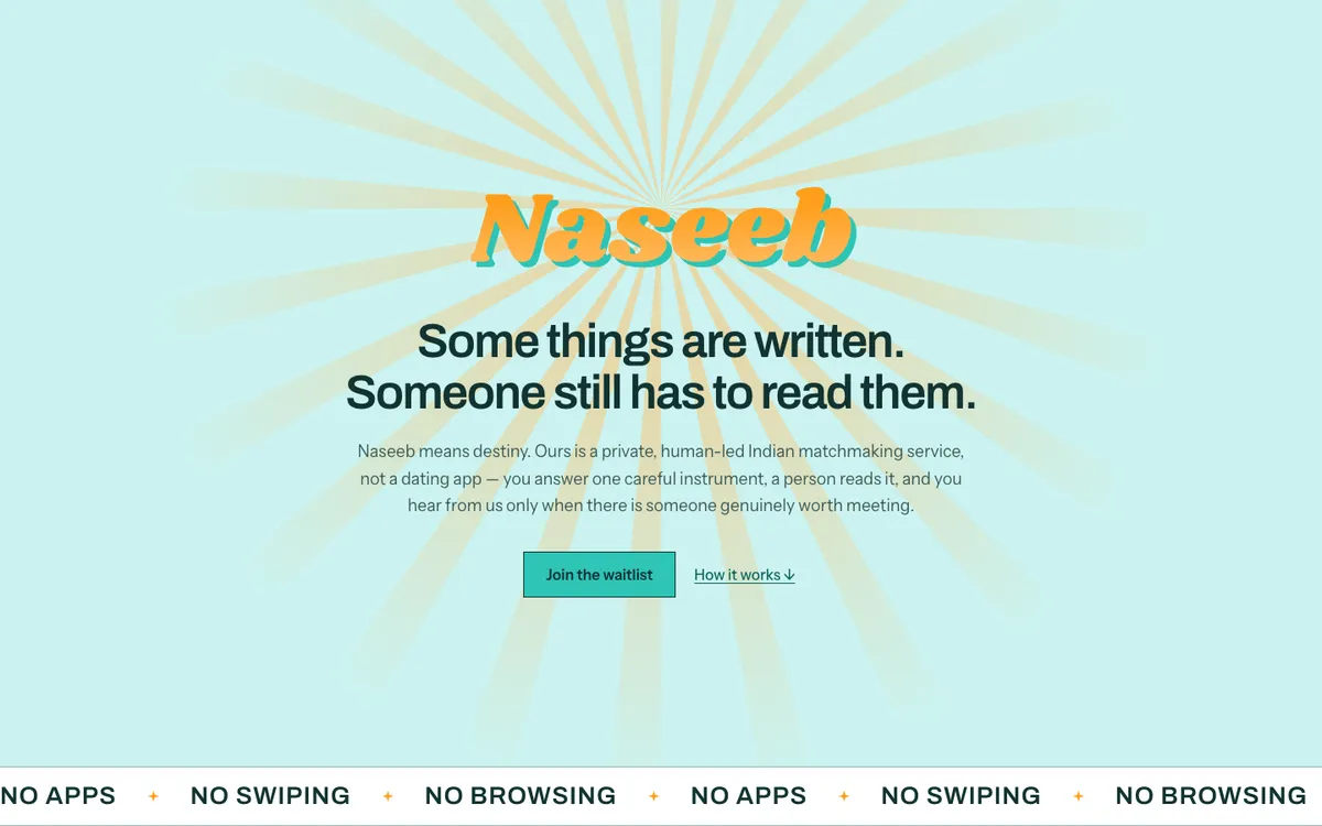The naseeb.dating home page: some things are written, someone still has to read them